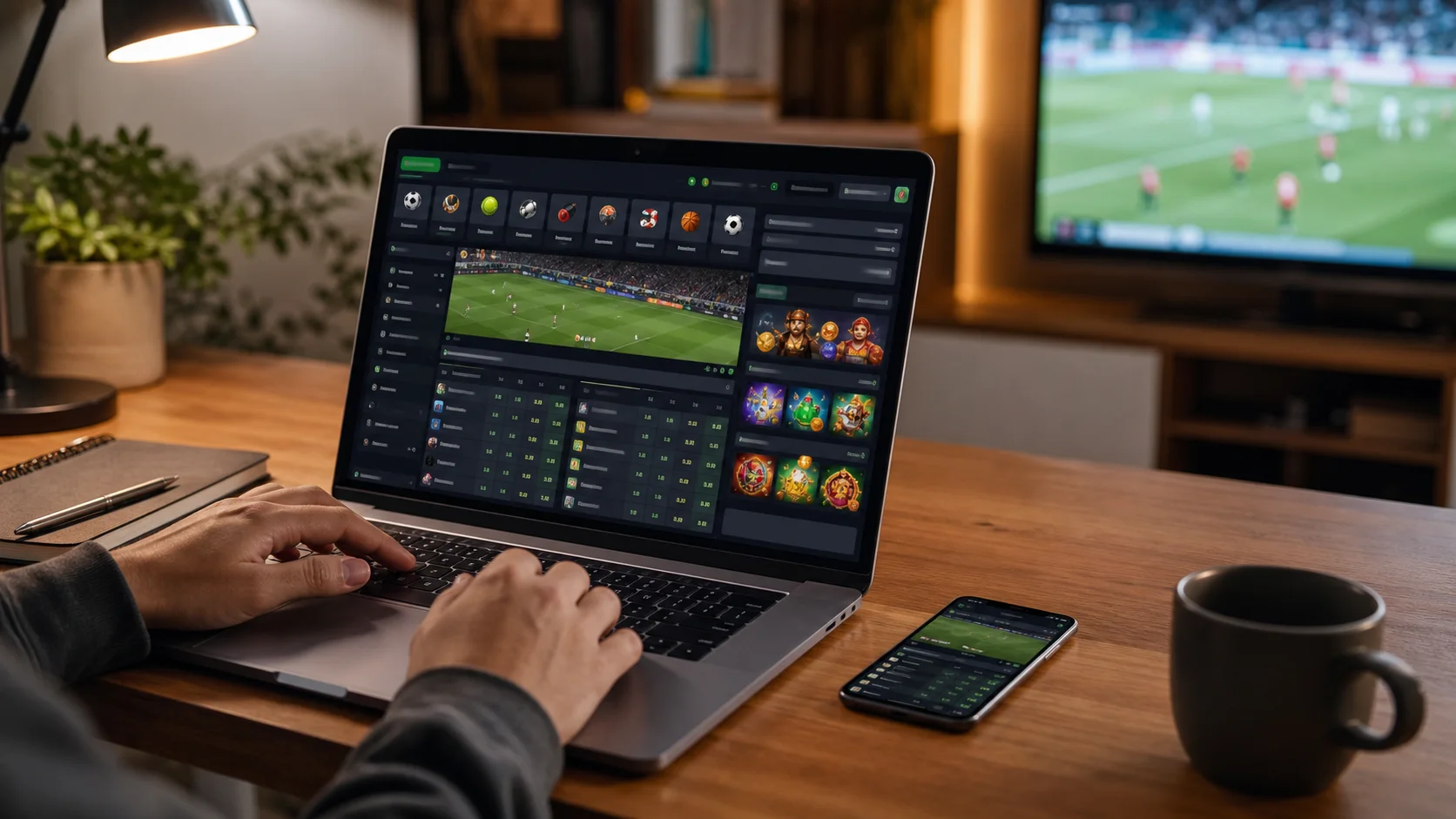 Plataforma hellspin em notebook e celular com apostas esportivas e cassino online